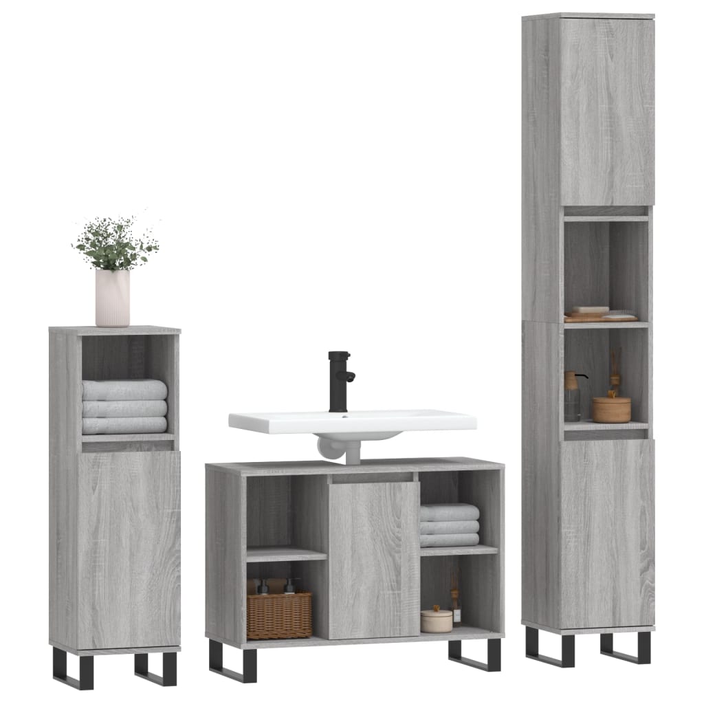 vidaXL 3 Piece Bathroom Furniture Set Grey Sonoma Engineered Wood