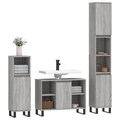vidaXL 3 Piece Bathroom Furniture Set Grey Sonoma Engineered Wood