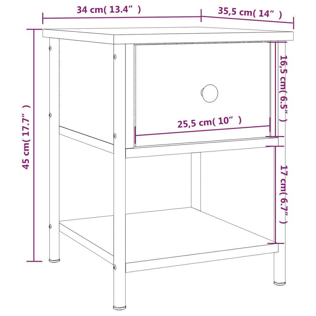 vidaXL Bedside Table Grey Sonoma 34x35.5x45 cm Engineered Wood