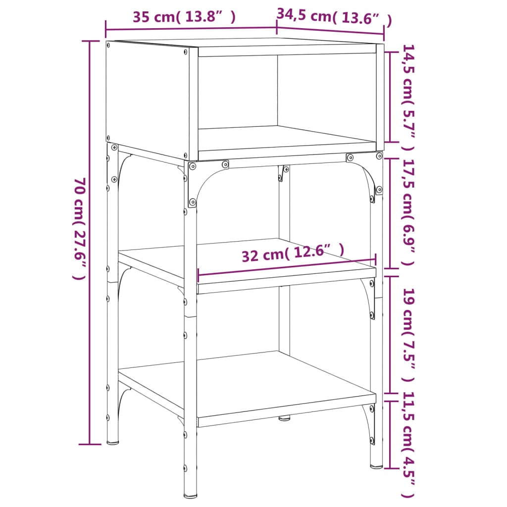 vidaXL Bedside Tables 2 pcs Grey Sonoma 35x34.5x70 cm Engineered Wood