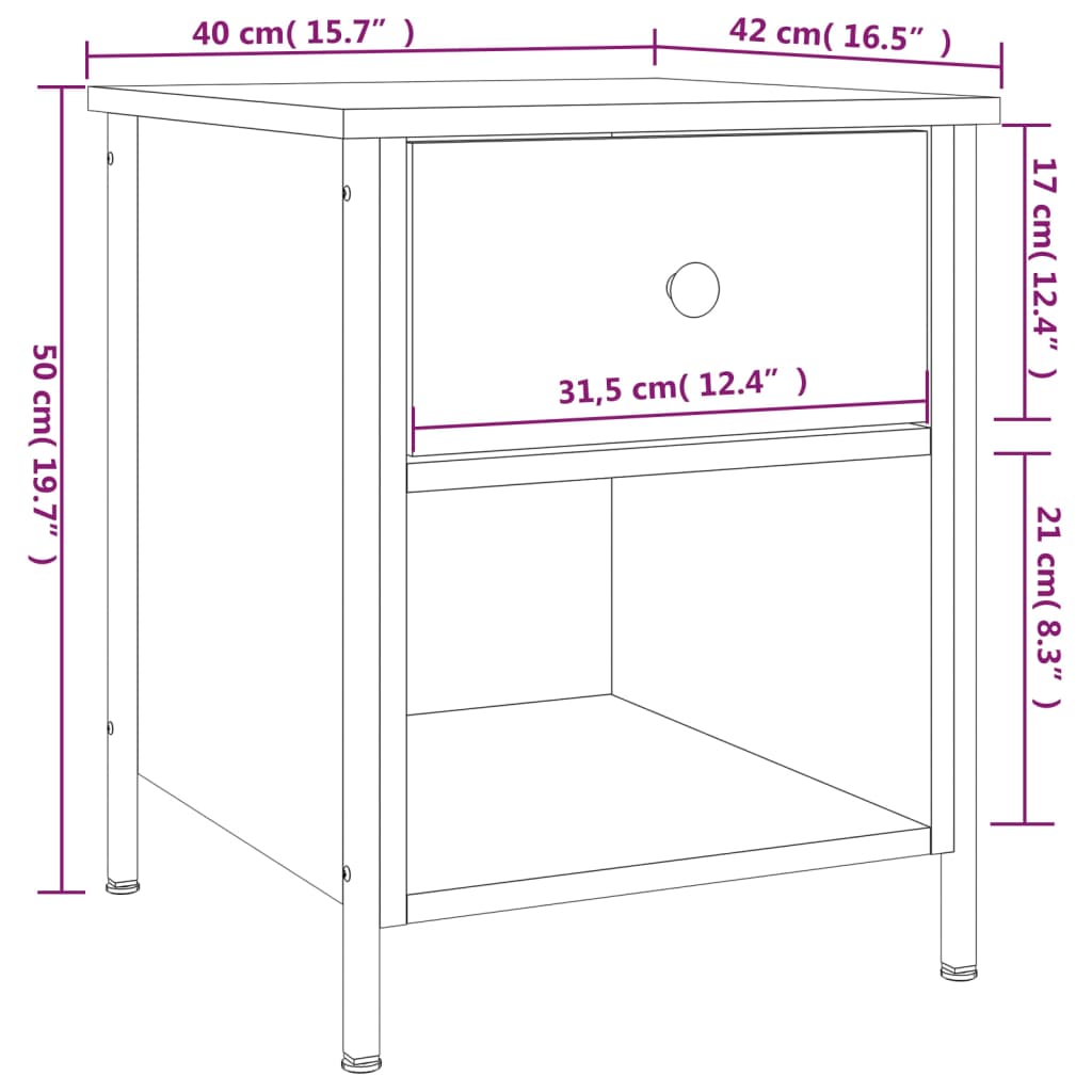 vidaXL Bedside Cabinet Sonoma Oak 40x42x50 cm Engineered Wood