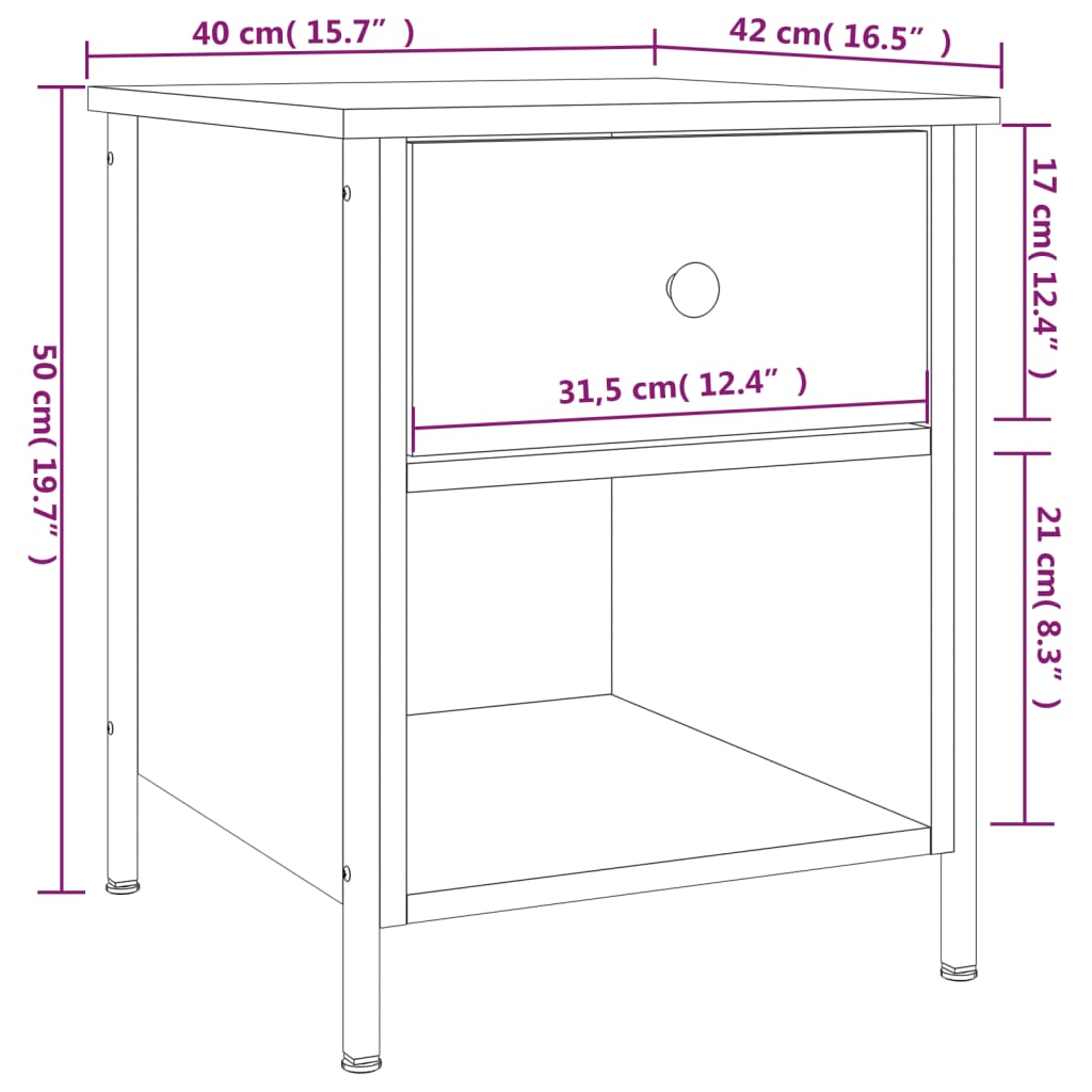 vidaXL Bedside Cabinet Grey Sonoma 40x42x50 cm Engineered Wood