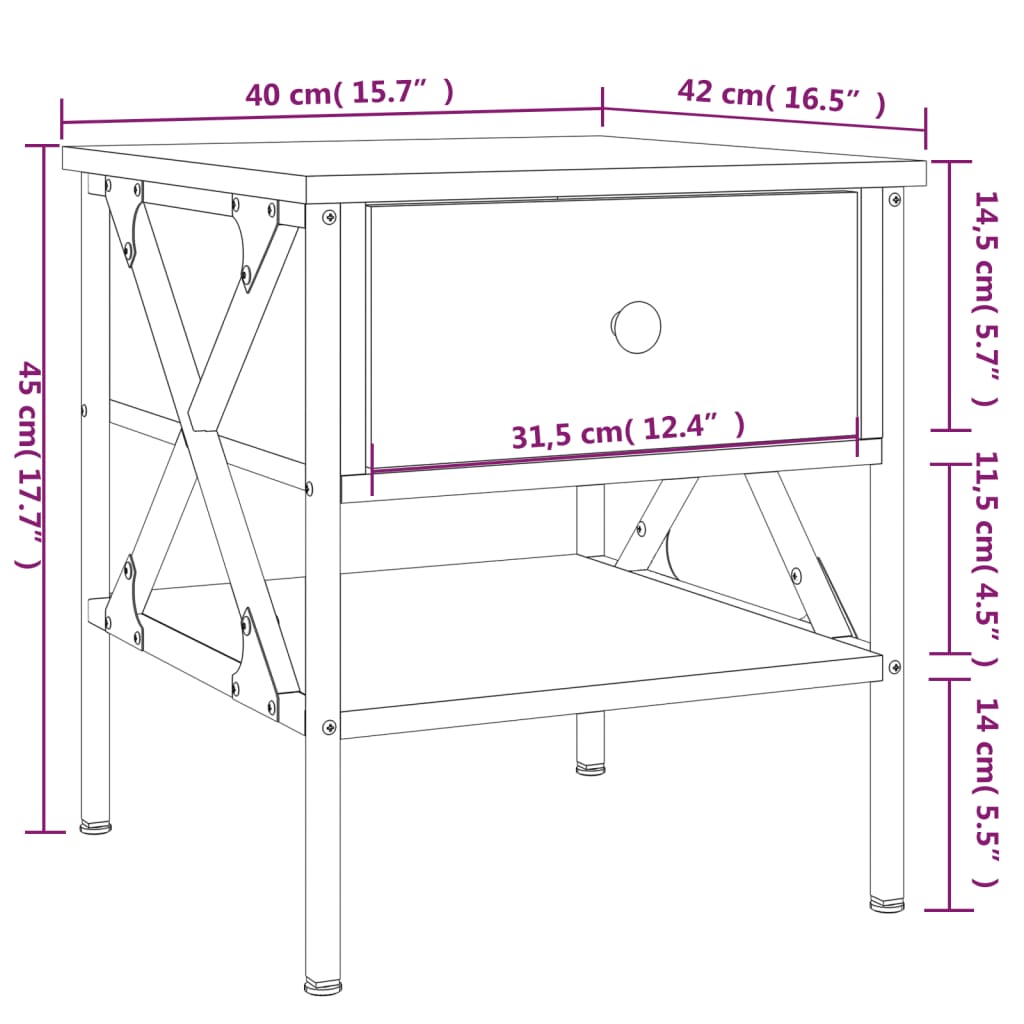 vidaXL Bedside Table Black 40x42x45 cm Engineered Wood