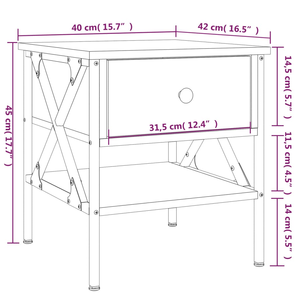 vidaXL Bedside Table Sonoma Oak 40x42x45 cm Engineered Wood