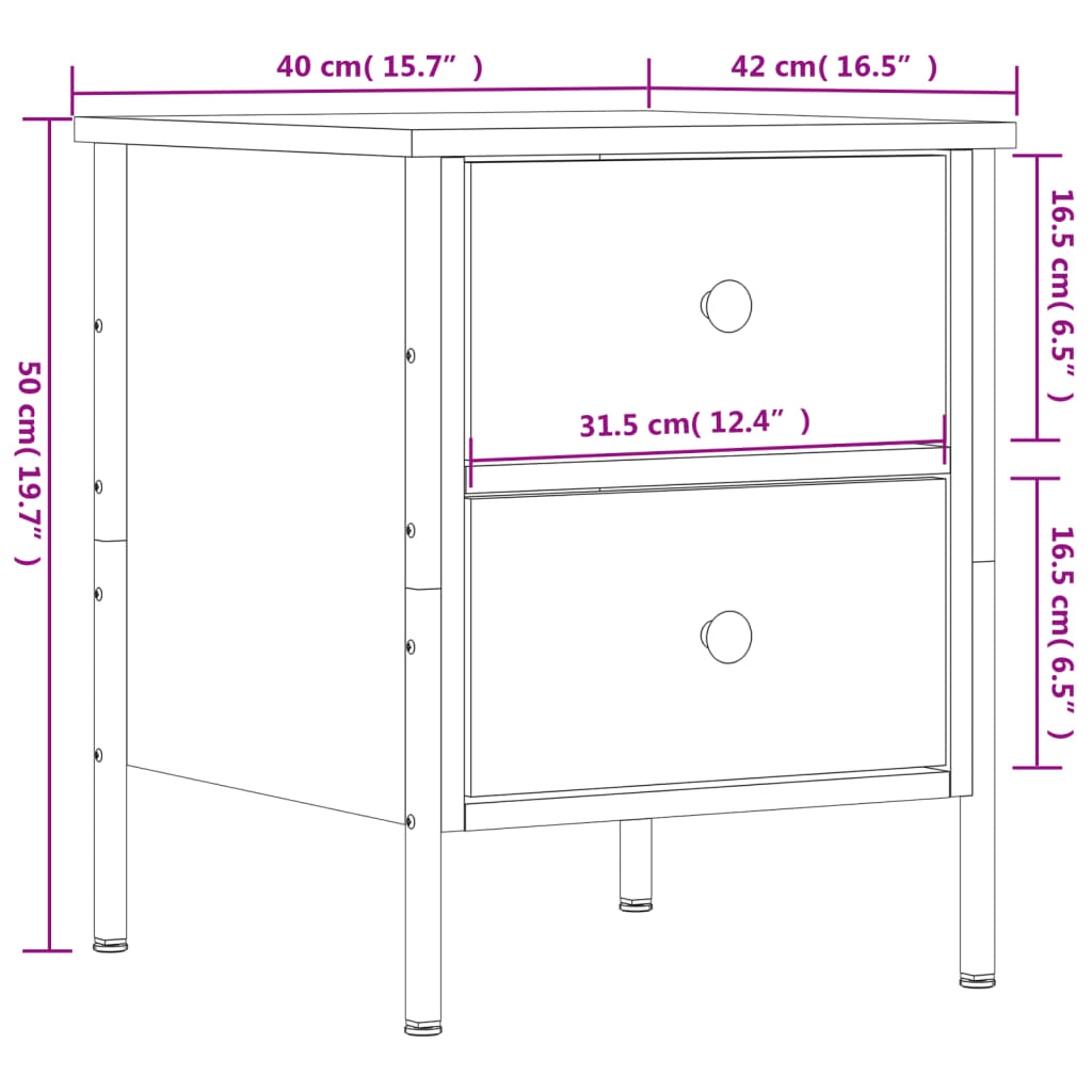 vidaXL Bedside Cabinet Black 40x42x50 cm Engineered Wood