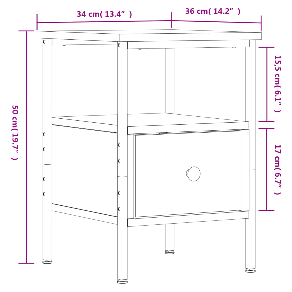 vidaXL Bedside Cabinet Black 34x36x50 cm Engineered Wood