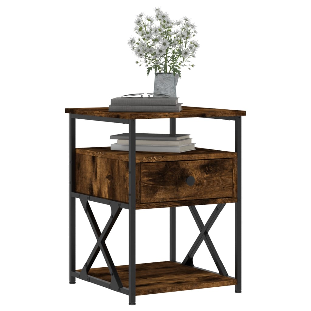 vidaXL Bedside Cabinet | Smoked oak | Engineered wood and iron | Medium