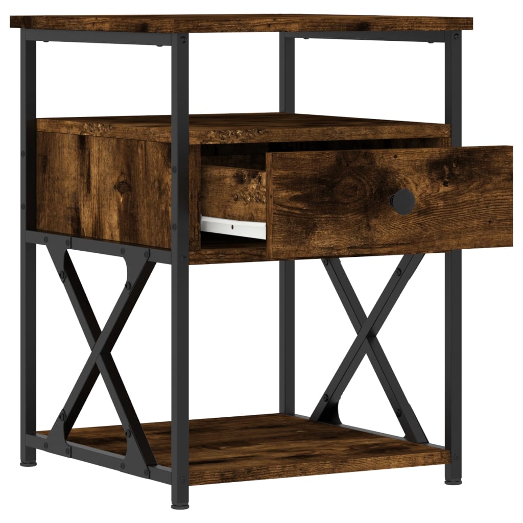 vidaXL Bedside Cabinet | Smoked oak | Engineered wood and iron | Medium