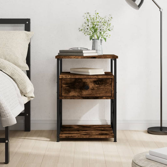 vidaXL Bedside Cabinet | Smoked oak | Engineered wood and iron | Medium
