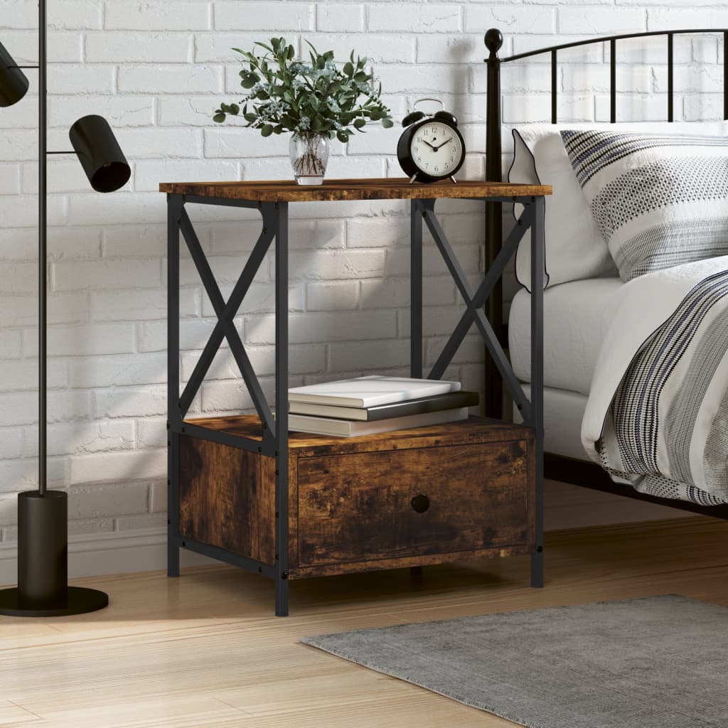 vidaXL Bedside Table Smoked Oak 50x41x65 cm Engineered Wood