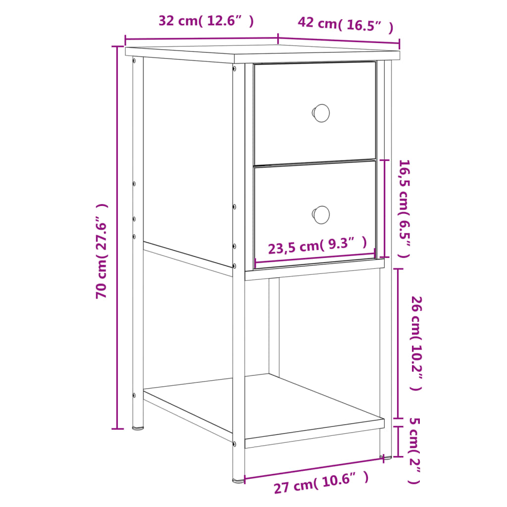 vidaXL Bedside Cabinet Sonoma Oak 32x42x70 cm Engineered Wood