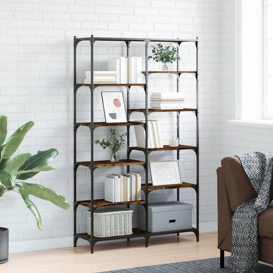 vidaXL Bookshelf Smoked Oak 100x32x170 cm Engineered Wood and Iron