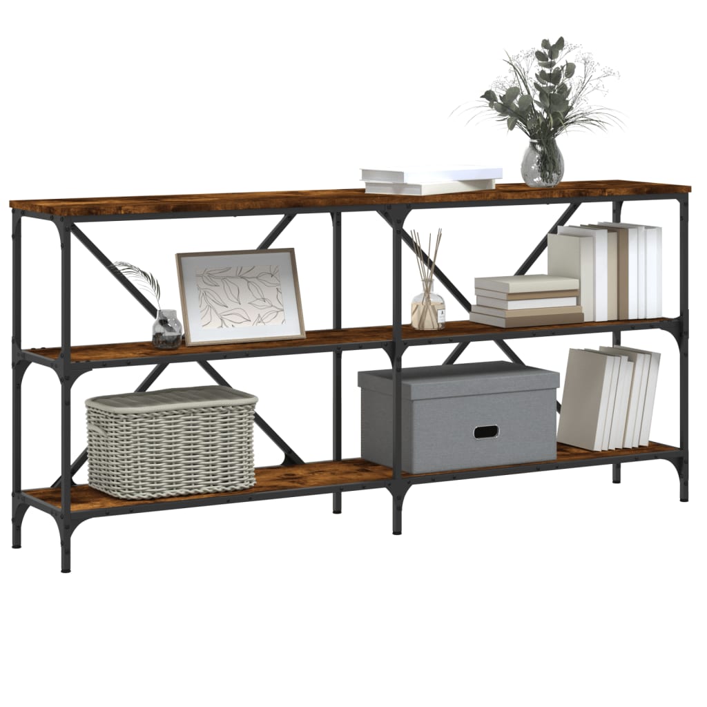 vidaXL Console Table Smoked Oak 160x30x75 cm Engineered Wood and Iron