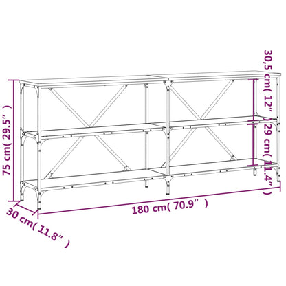 vidaXL Console Table Sonoma Oak 180x30x75 cm Engineered Wood and Iron
