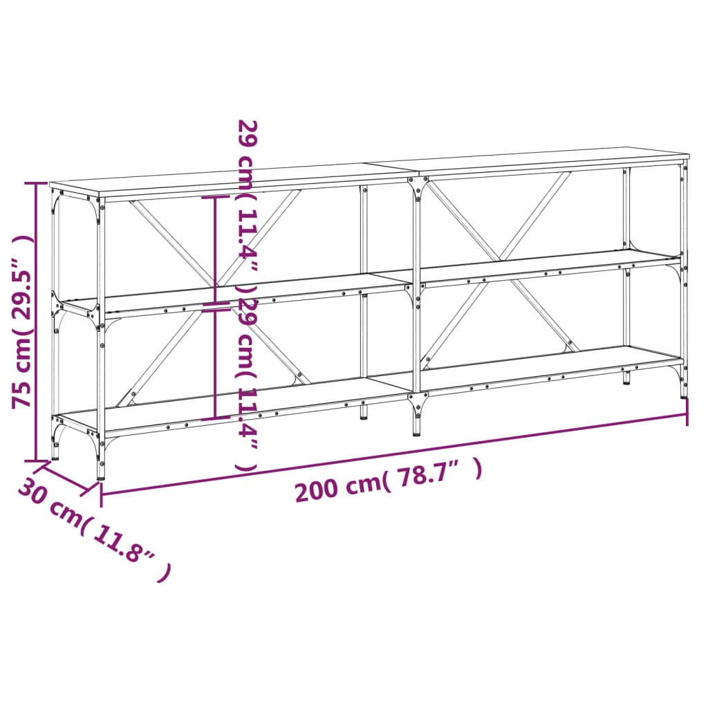 vidaXL Console Table Black 200x30x75 cm Engineered Wood and Iron