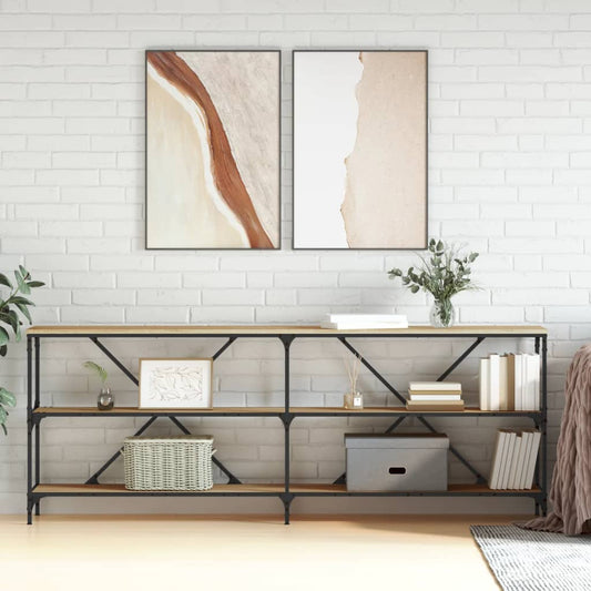 vidaXL Console Table Sonoma Oak 200x30x75 cm Engineered Wood and Iron