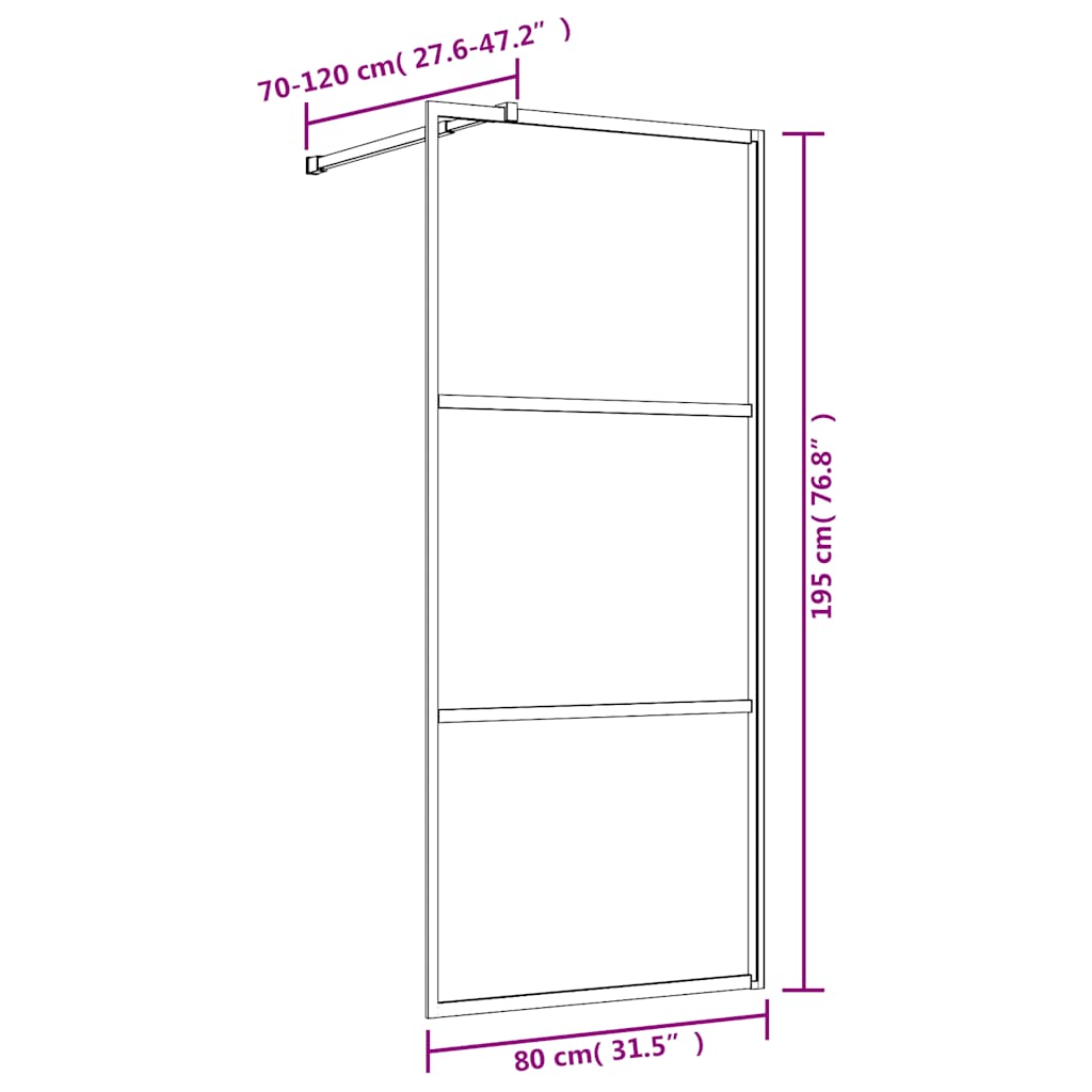 vidaXL Walk-in Shower Wall Gold 80 x 195 cm Glass and Aluminium