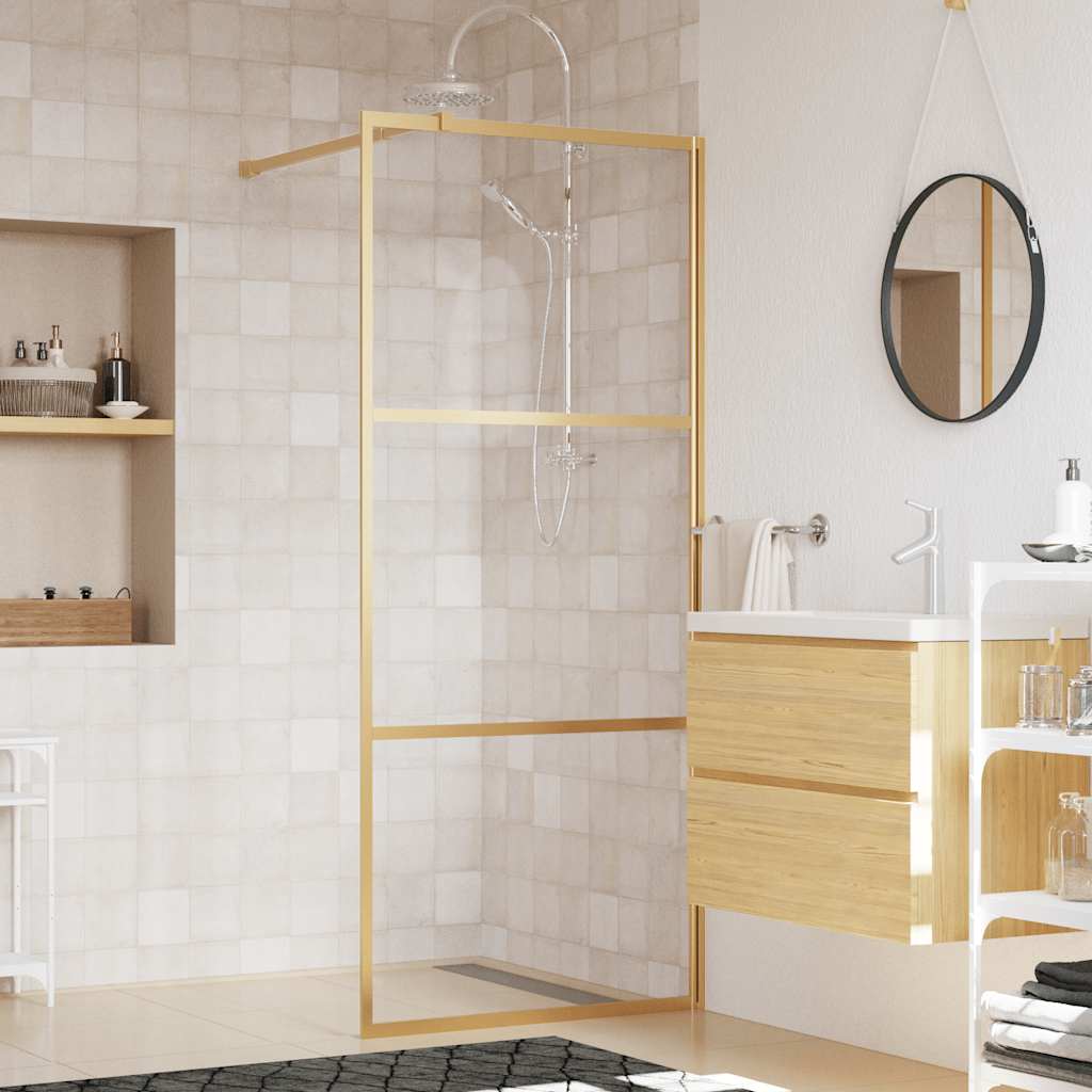 vidaXL Walk-in Shower Wall Gold 80 x 195 cm Glass and Aluminium