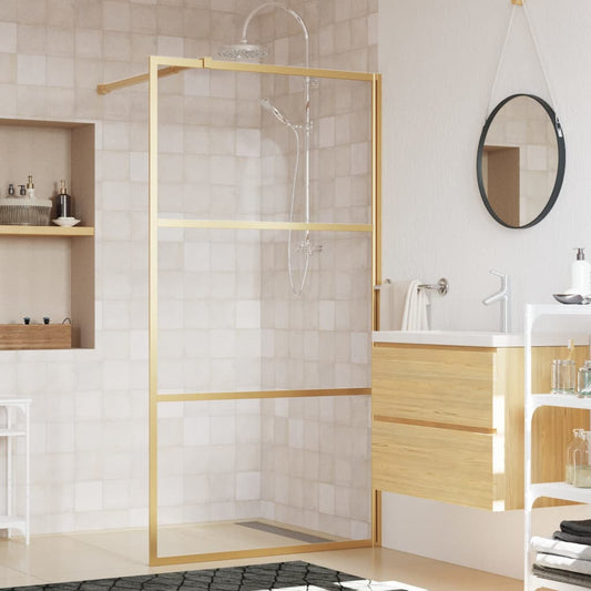 vidaXL Walk-in Shower Wall with Clear ESG Glass Gold 100x195 cm