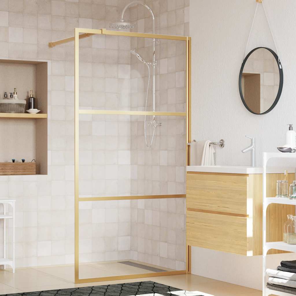vidaXL Walk-in Shower Wall Gold 115 x 195 cm Glass and Aluminium