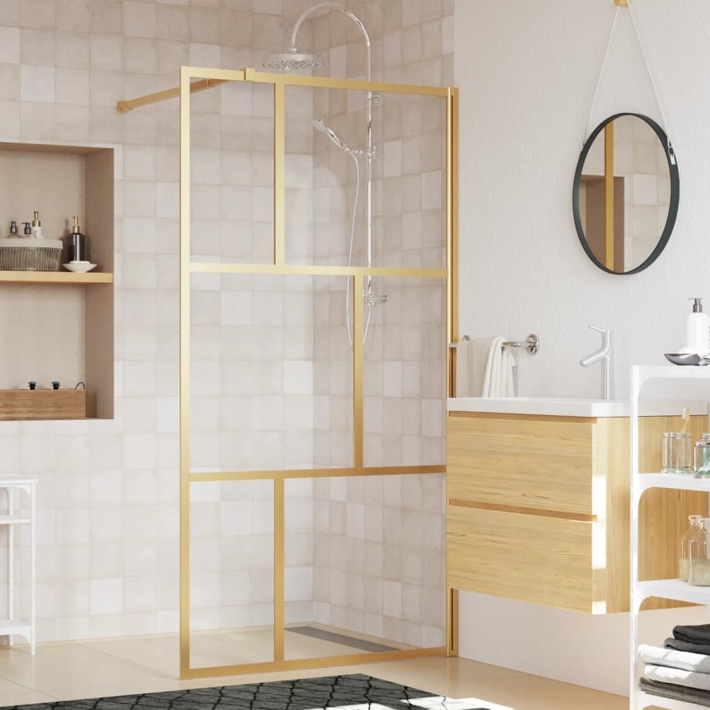 vidaXL Walk-in Shower Wall with Clear ESG Glass Gold 115x195 cm