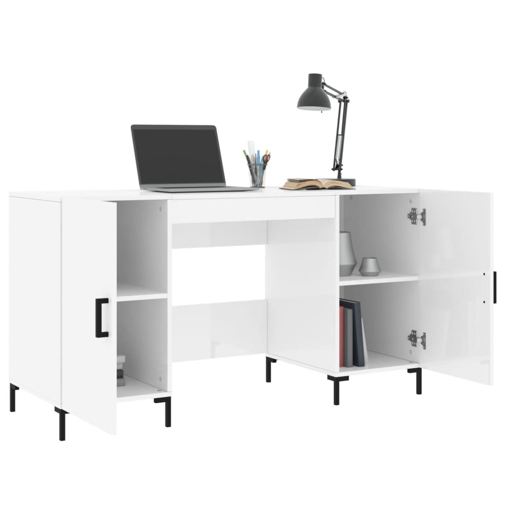vidaXL Desk High Gloss White 140x50x75 cm Engineered Wood