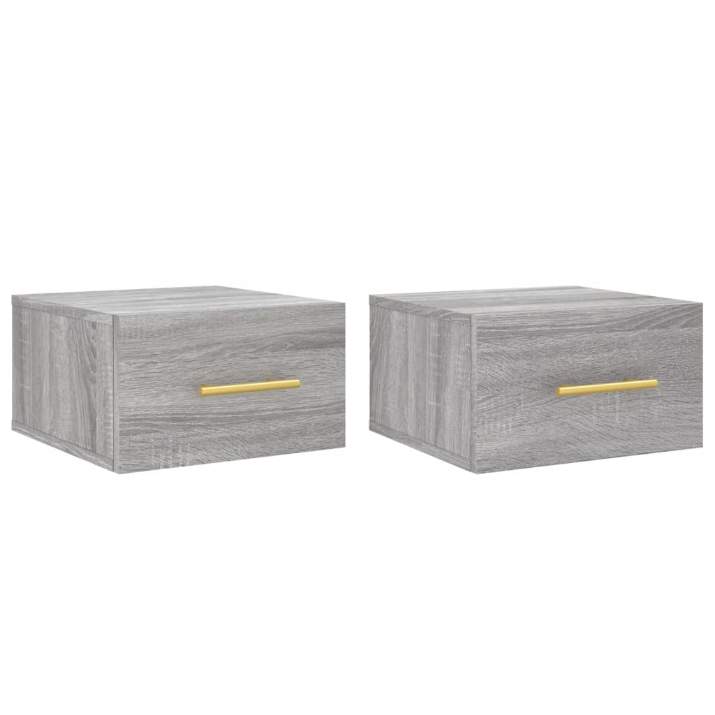 vidaXL Wall-mounted Bedside Cabinet | Set of 2 | Grey sonoma | Engineered wood