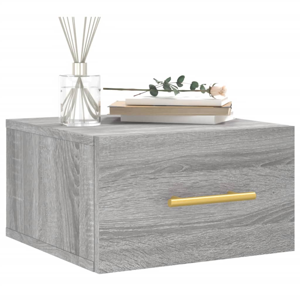 vidaXL Wall-mounted Bedside Cabinet | Set of 2 | Grey sonoma | Engineered wood