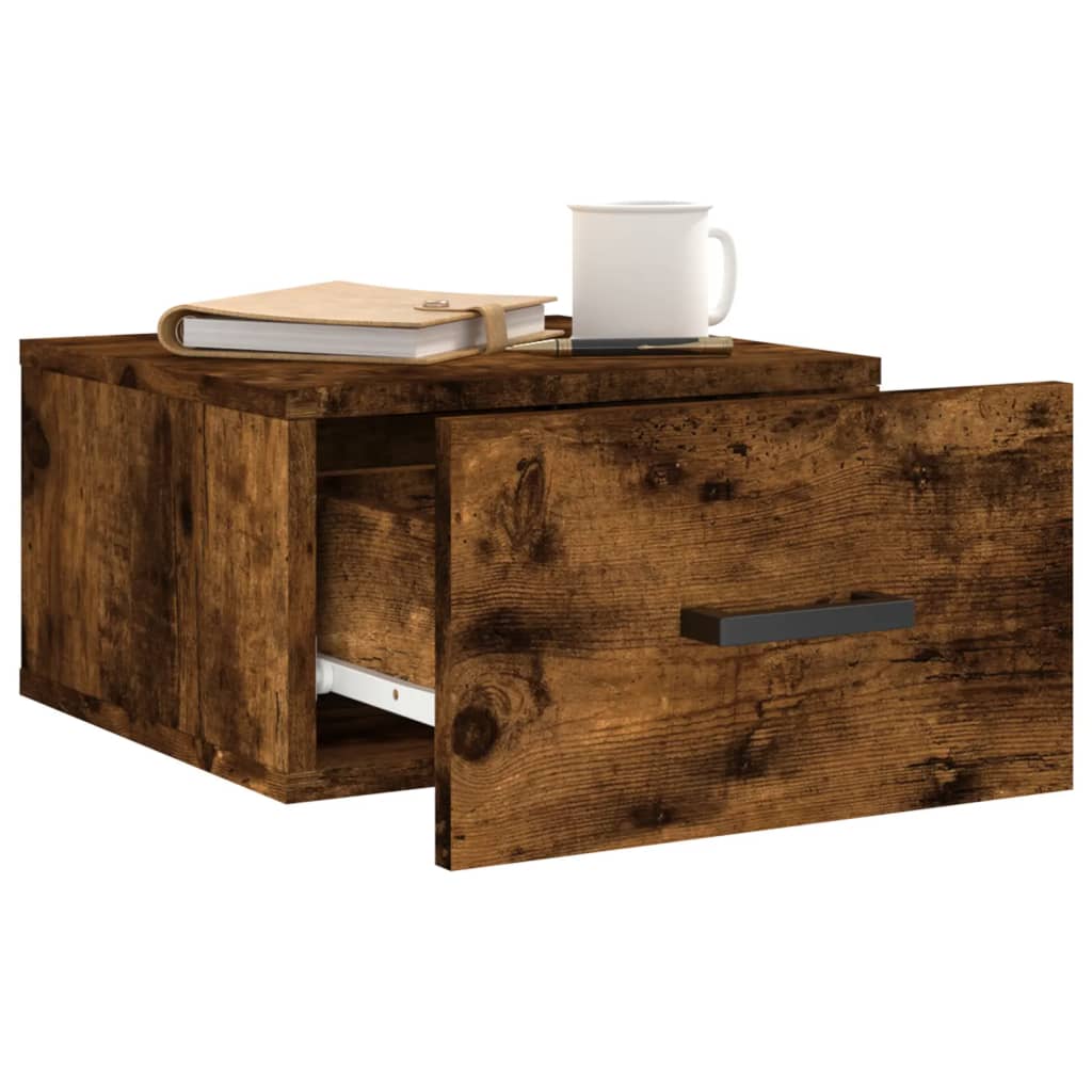 vidaXL Wall-mounted Bedside Cabinet | Set of 2 | Smoked Oak | Engineered wood