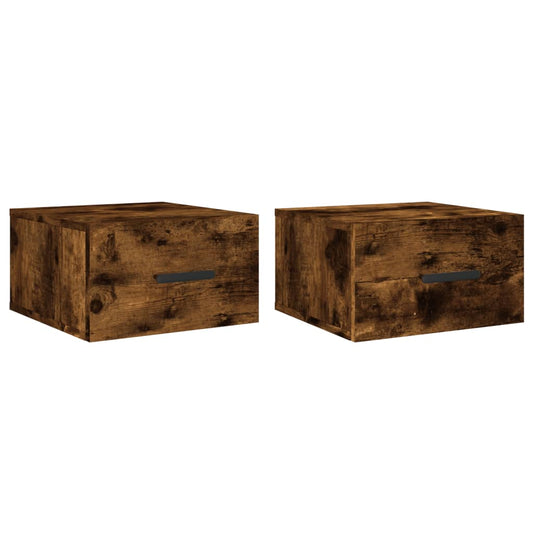vidaXL Wall-mounted Bedside Cabinet | Set of 2 | Smoked oak | Engineered wood