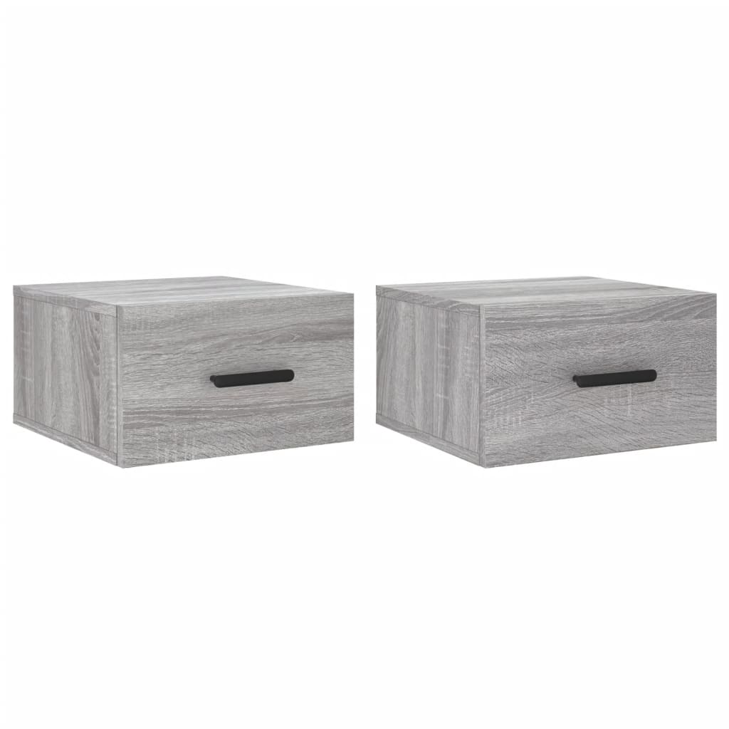 vidaXL Wall-mounted Bedside Cabinet | Set of 2 | Grey sonoma | Engineered wood