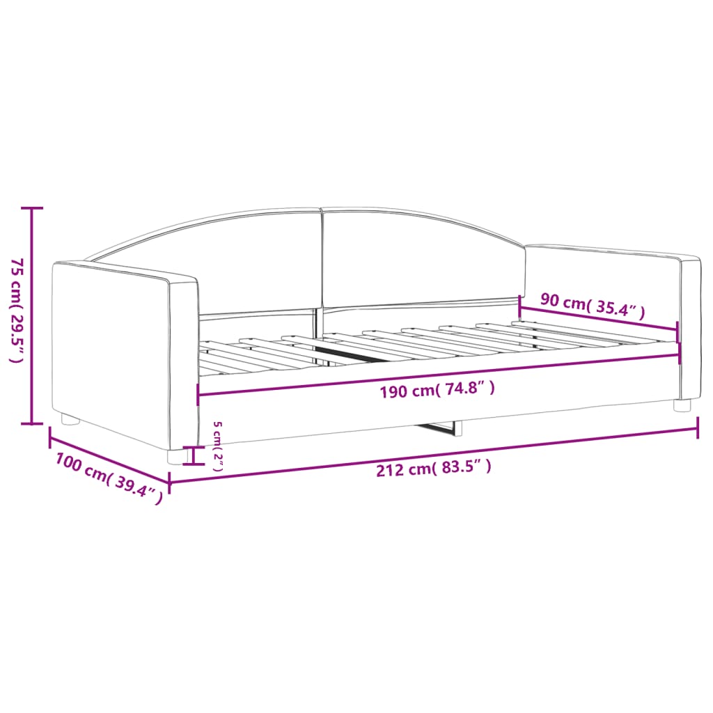 vidaXL Day Bed without Mattress Dark Grey 90x190 cm Single Fabric