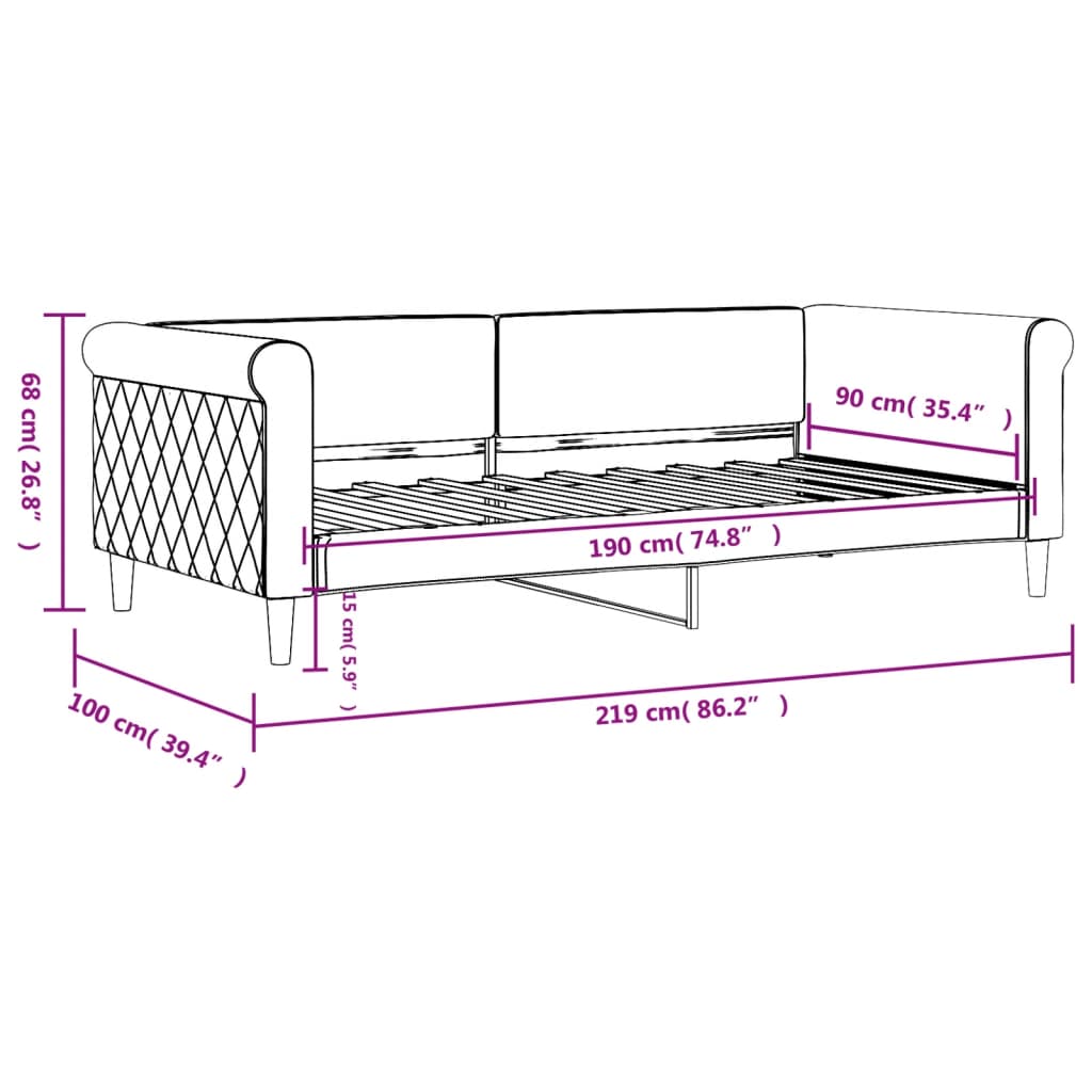 vidaXL Day Bed without Mattress Dark Grey 90x190 cm Single Velvet