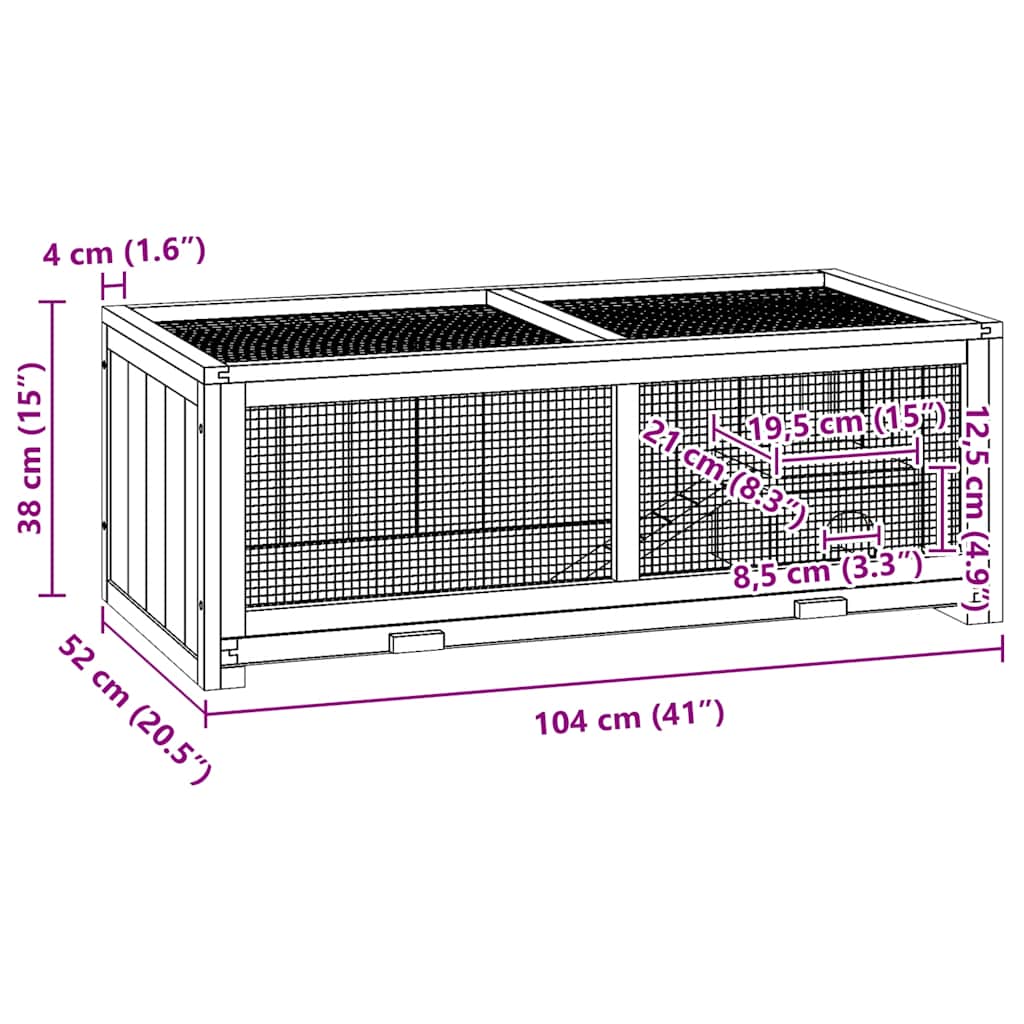 vidaXL Hamster Cage 104x52x38 cm Solid Wood Fir