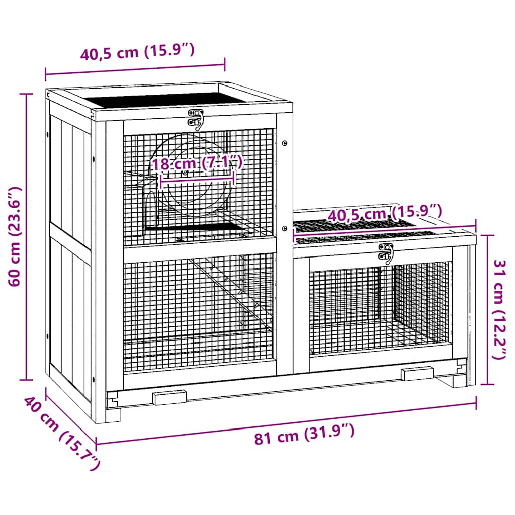 vidaXL Hamster Cage 81x40x60 cm Solid Wood Fir