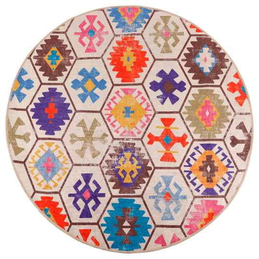 vidaXL Rug Washable Multicolour Ø 120 cm Anti Slip