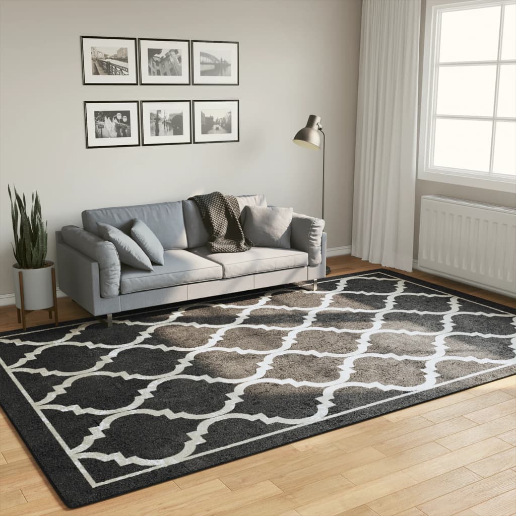 vidaXL Rug Washable Black and White 190x300 cm Anti Slip