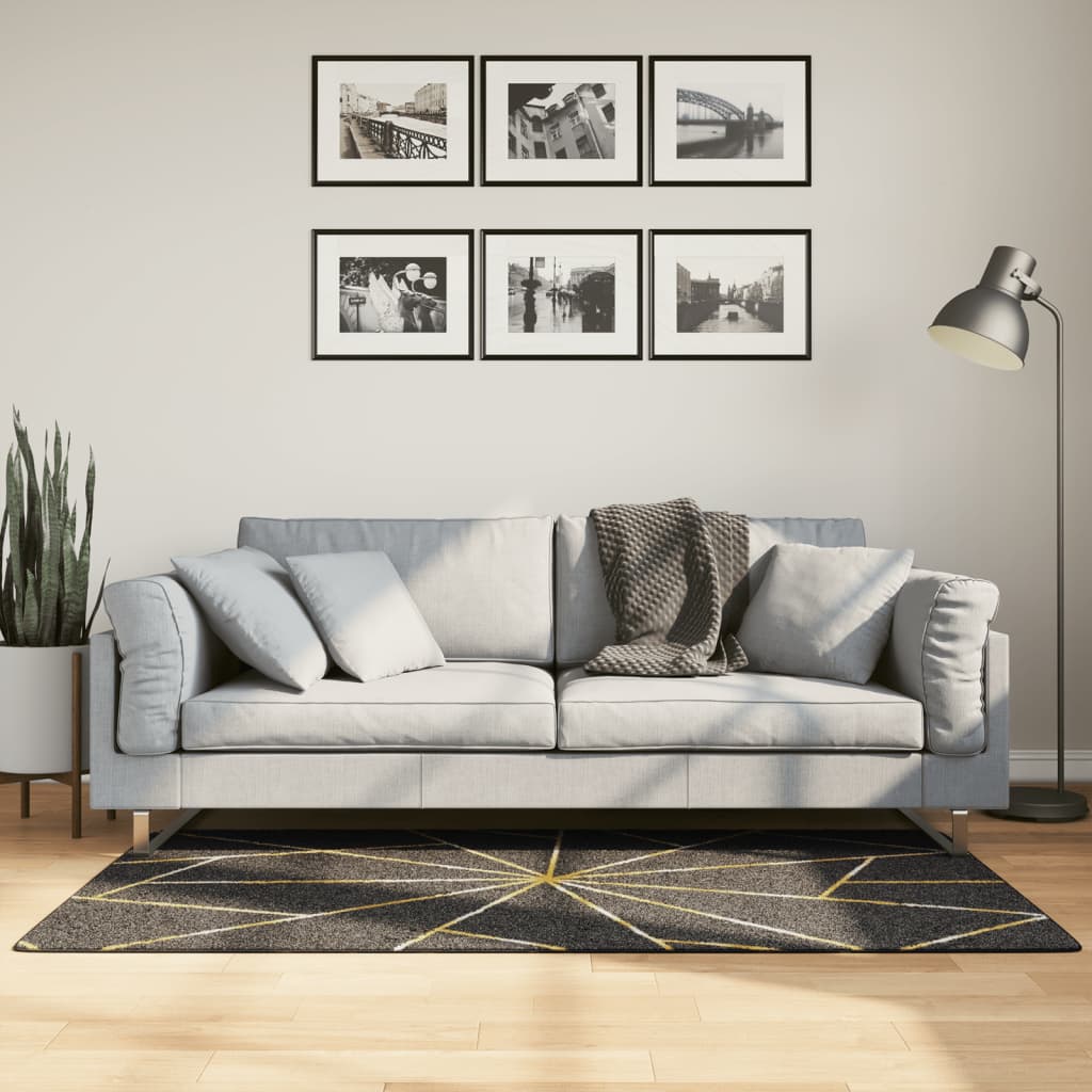 vidaXL Rug Washable Black and Gold 80x150 cm