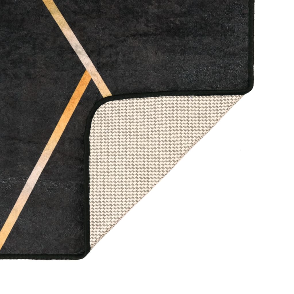 vidaXL Rug Washable Black and Gold 80x300 cm Anti Slip