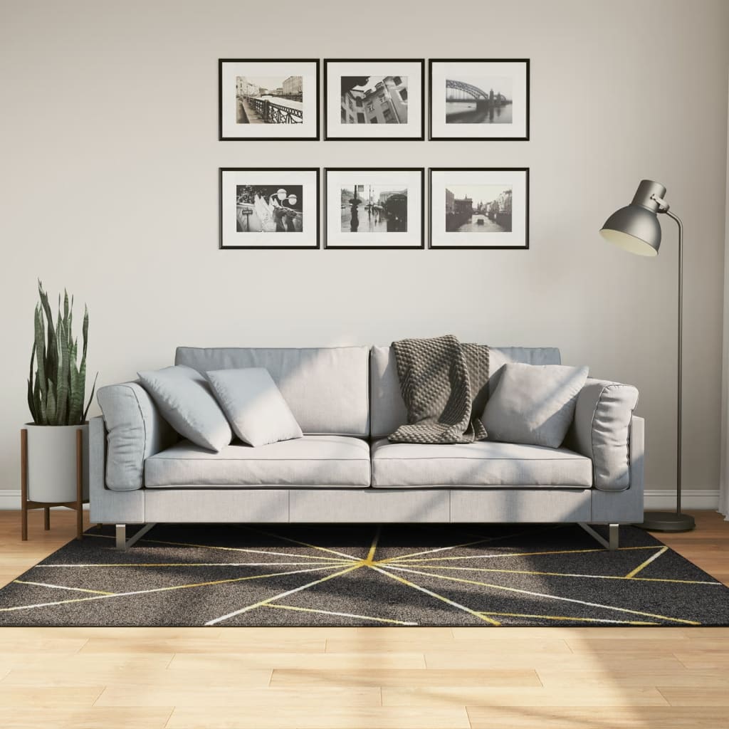 vidaXL Rug Washable Black and Gold 120x180 cm