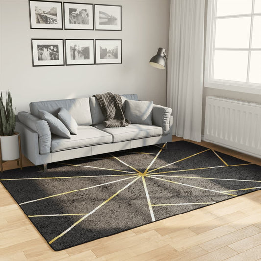 vidaXL Rug Washable Black and Gold 160x230 cm Anti Slip