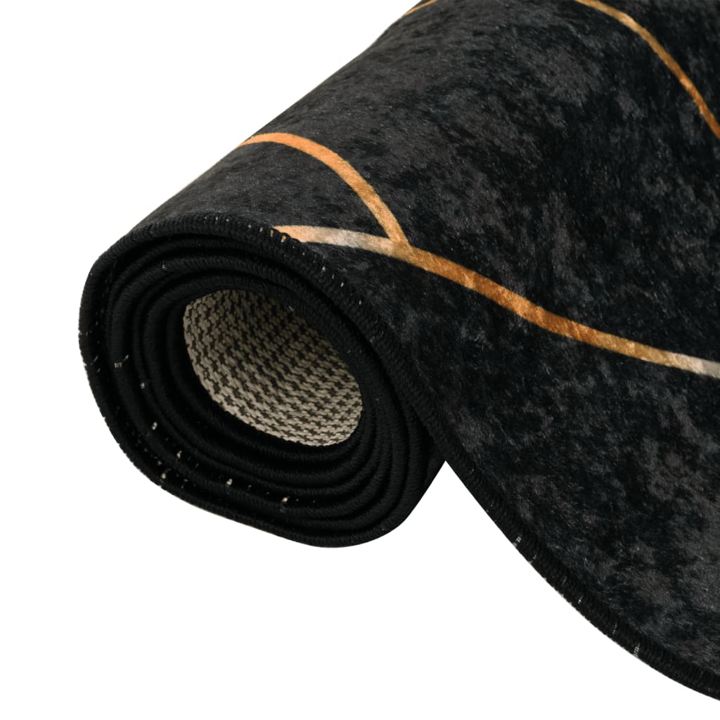 vidaXL Rug Washable Black and Gold 190x300 cm