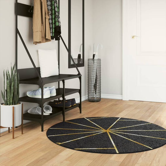 vidaXL Rug Washable Black and Gold Ø 120 cm