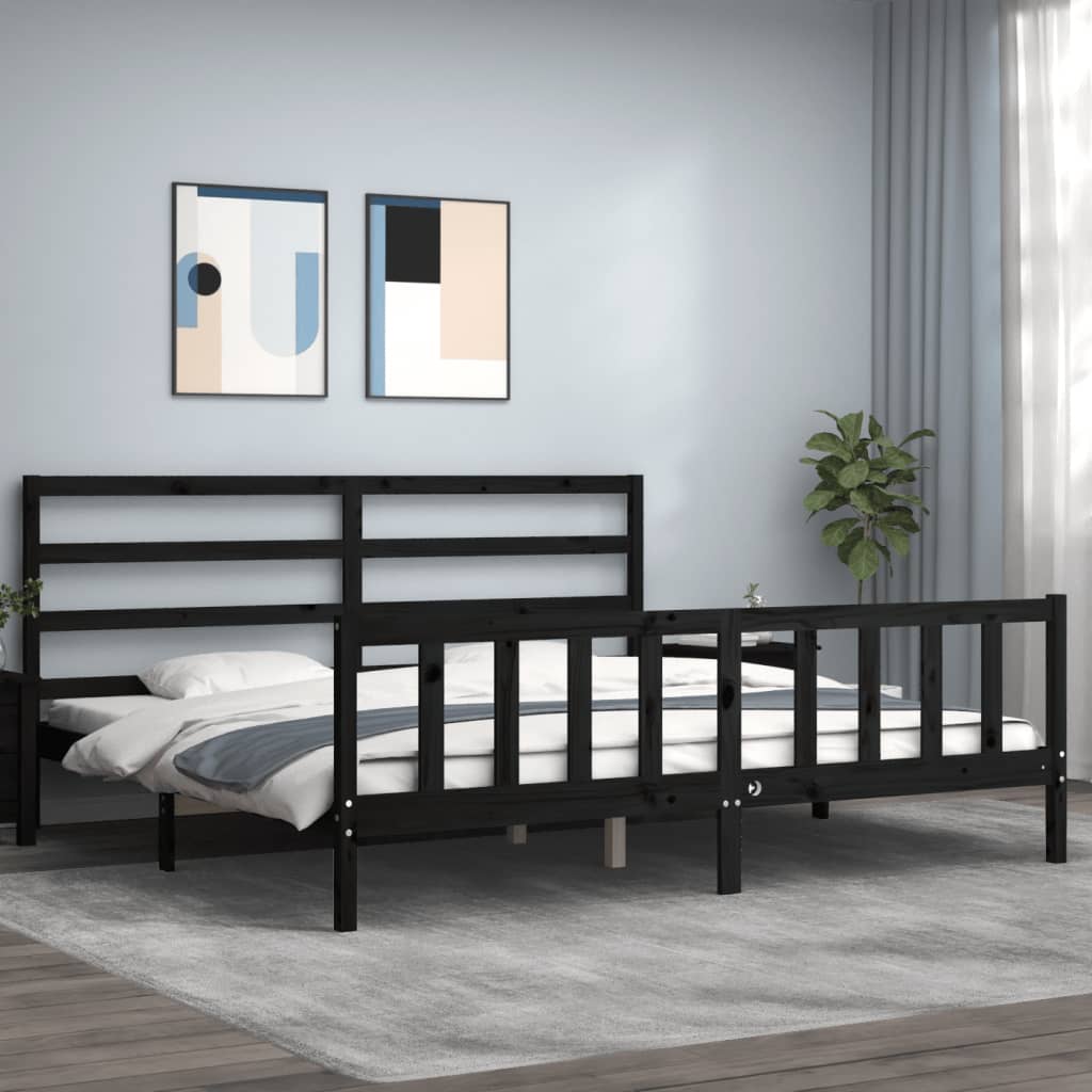 vidaXL Bed Frame without Mattress Black 200x200 cm Solid Wood Pine