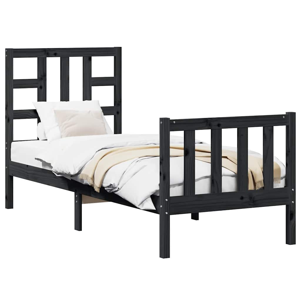 vidaXL Bed Frame without Mattress Black Small Single Solid Wood Pine