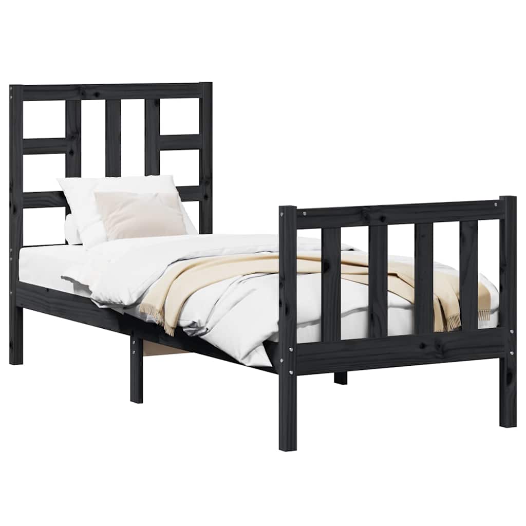 vidaXL Bed Frame without Mattress Black Small Single Solid Wood Pine