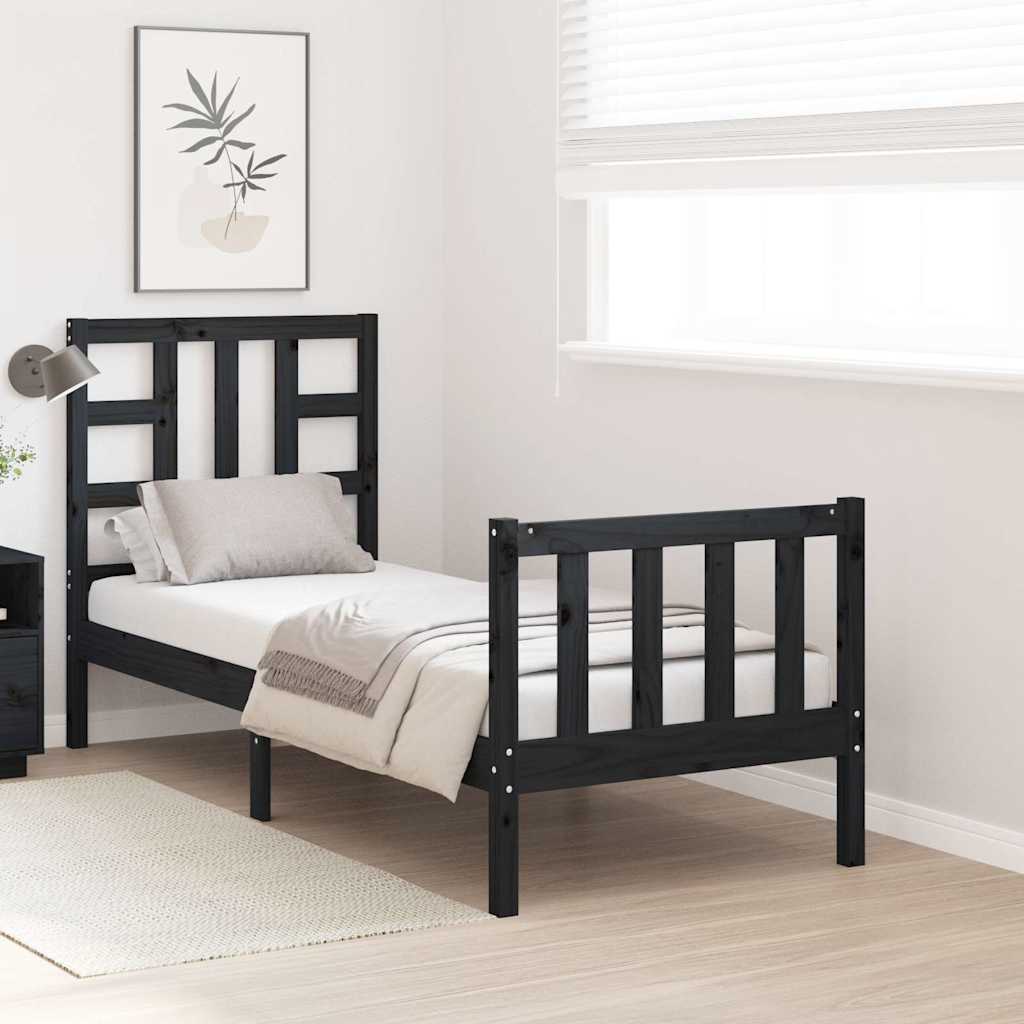 vidaXL Bed Frame without Mattress Black Small Single Solid Wood Pine