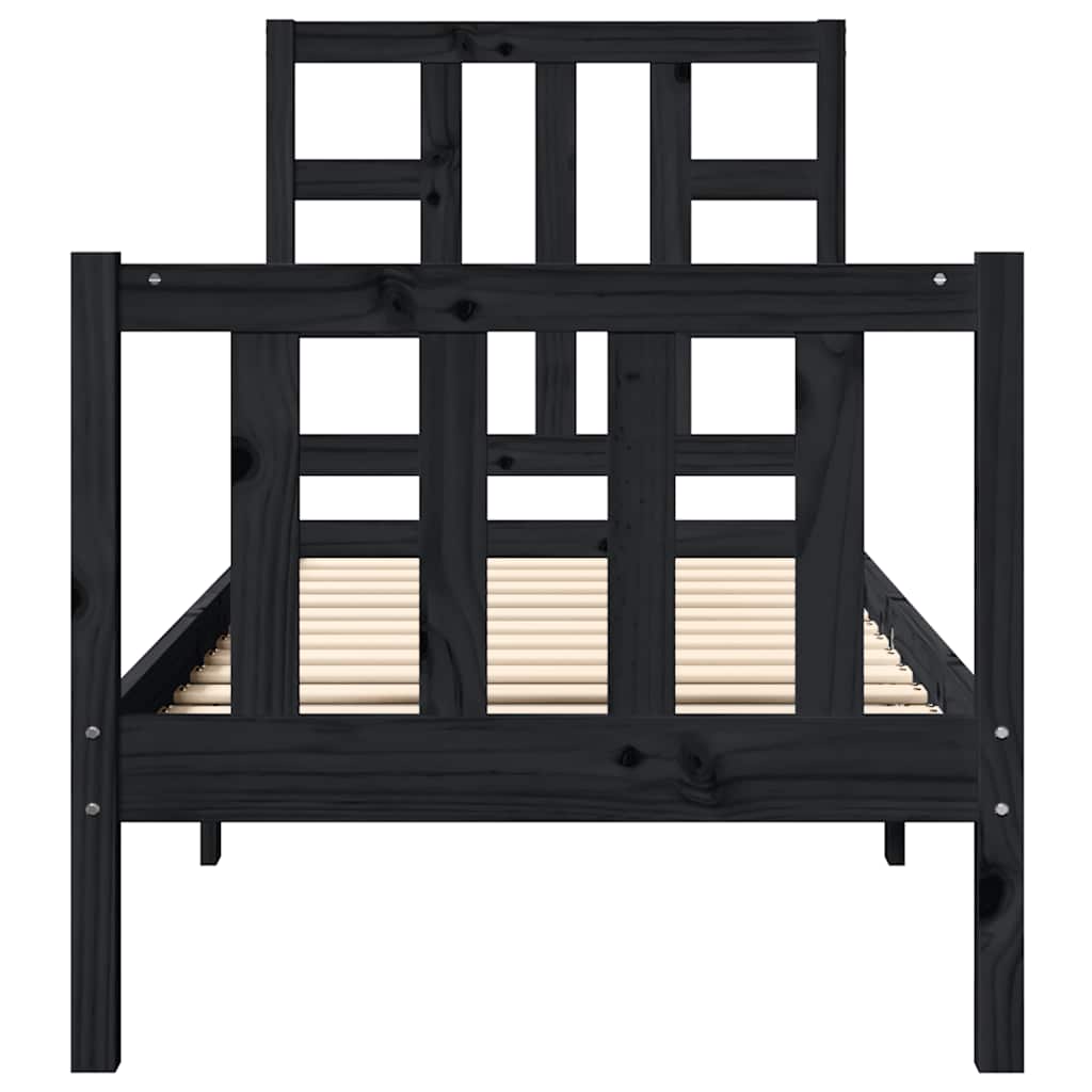 vidaXL Bed Frame without Mattress Black Small Single Solid Wood Pine
