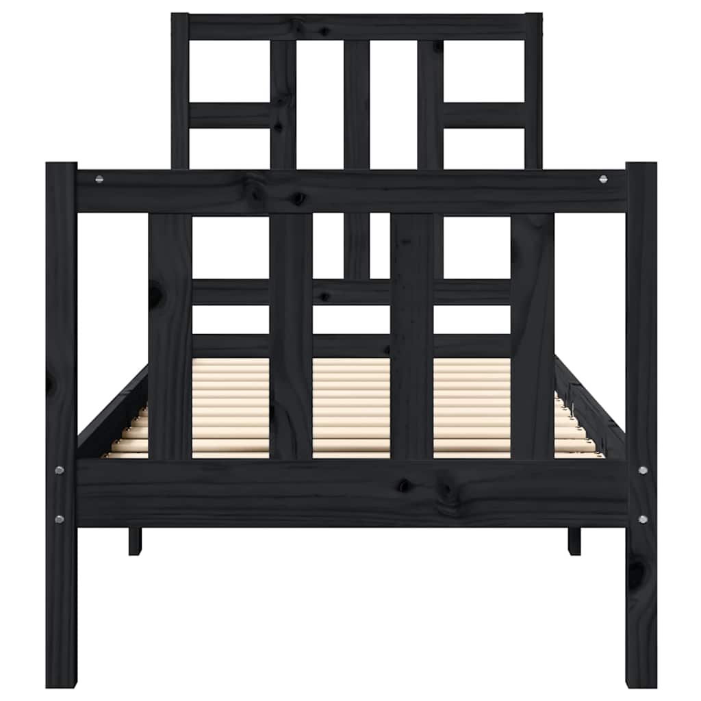 vidaXL Bed Frame without Mattress Black Small Single Solid Wood Pine