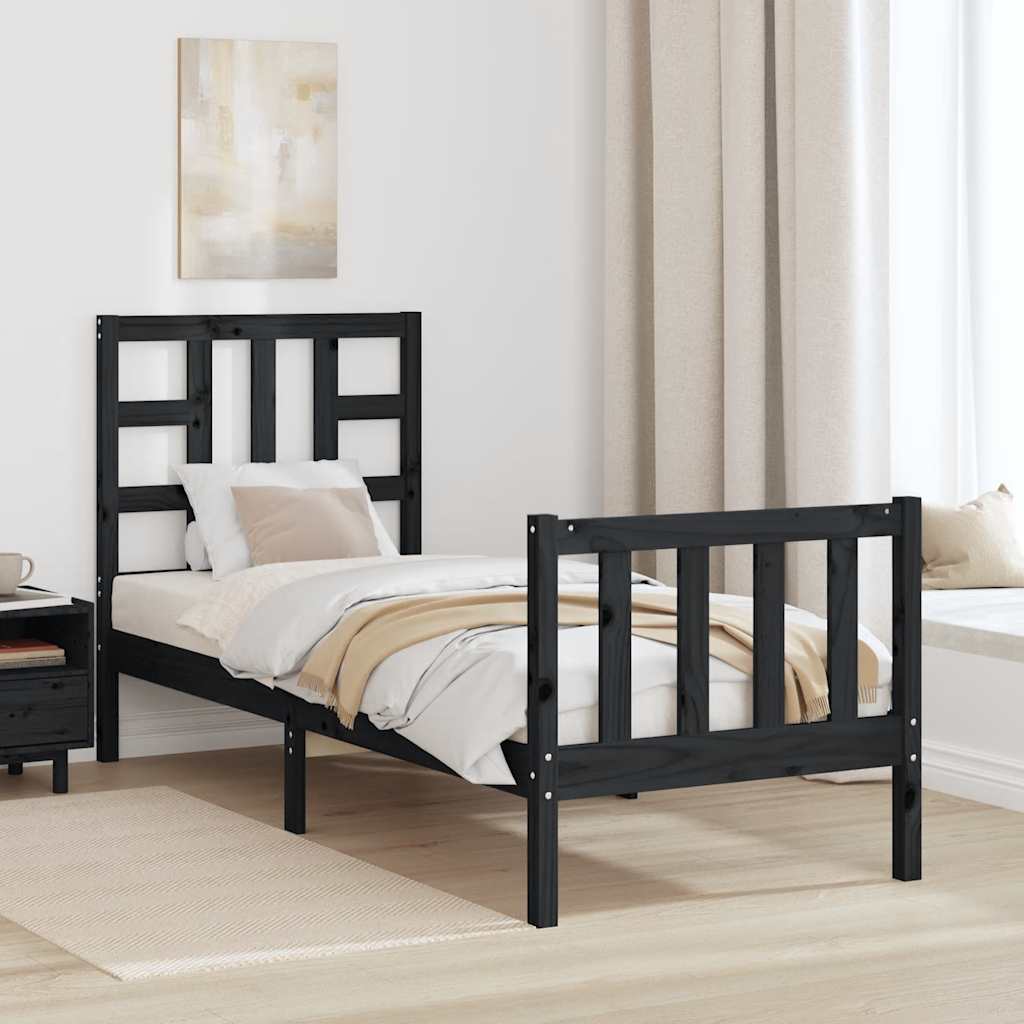 vidaXL Bed Frame without Mattress Black Small Single Solid Wood Pine